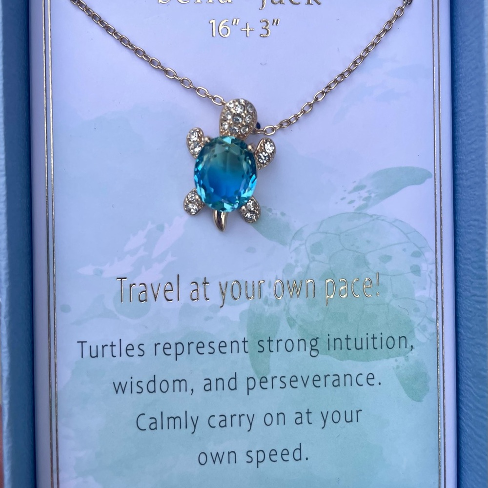 Charming Gold and Blue Turtle Necklace
